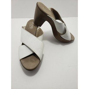 Munro American Slip-On Sandals Open Toe White/Tan Women's Size 8M Block Heel